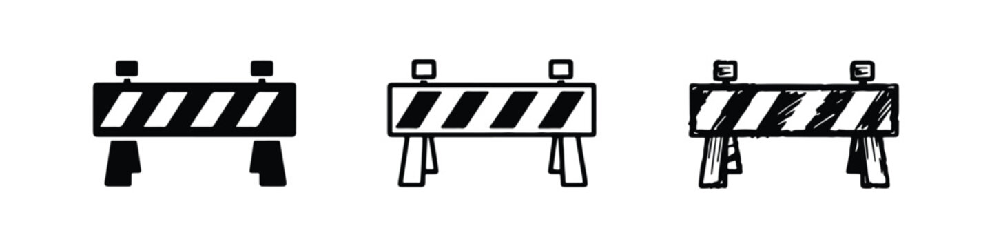 Road Barrier Icon Set | Construction Site, Traffic Safety, and Under Construction Warning Symbols