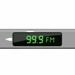 Modern radio display showing 99.9 FM on sleek digital screen