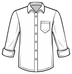 Vector long-sleeved button-down shirt with pocket, fashion template drawing, line art design