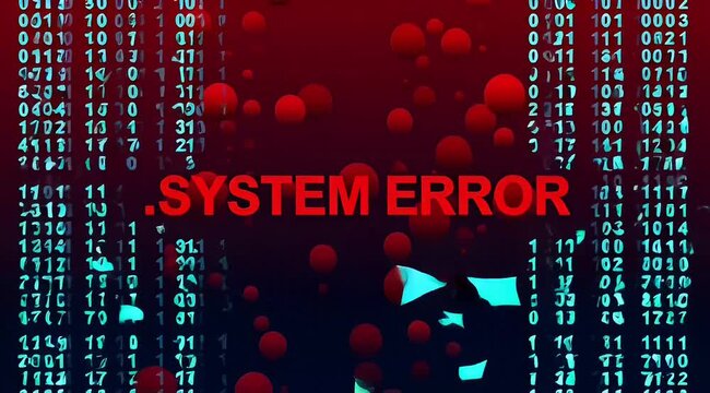 Digital system error with glowing code and red alert spheres