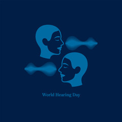 A graphic depicts two faces connected by sound waves promoting world hearing day awareness