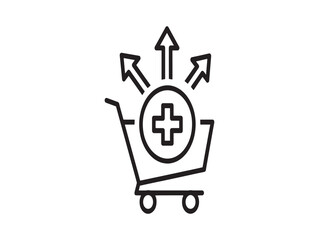 Obraz premium Shopping cart with medical cross and growth arrows