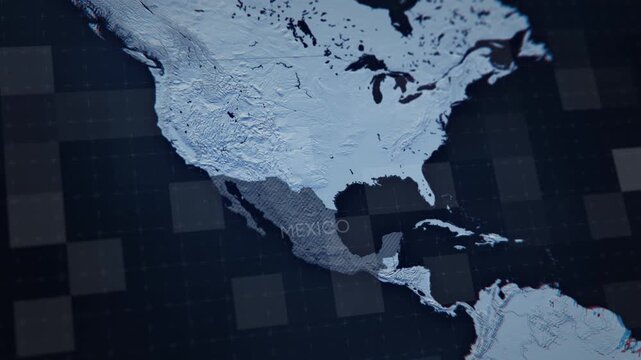 3d map of Mexico, filmed from satellite view showcasing its geography and borders. Ideal for travel, business, or educational projects highlighting Mexican locations