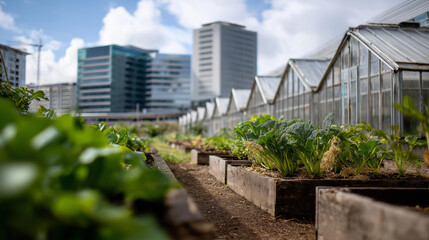 Community gardening center with series of small garden plots and greenhouses urban agriculture promotion sustainability education public gardening space outdoor learning