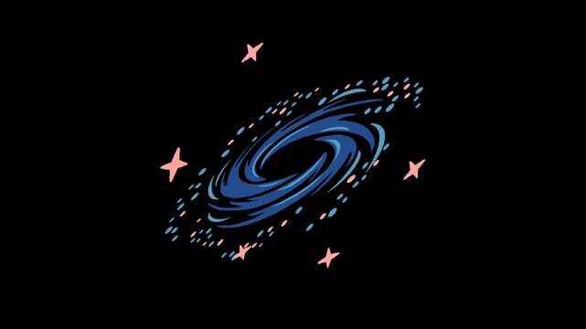spiral galaxy with stars rotating in space cartoon animation dark background seamless loop cosmic universe scene