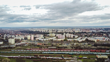 Fototapeta premium Aerial panorama of industrial district and residential cityscape in dunaújváros