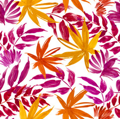 Fototapeta premium Seamless tropical pattern design. Hand draw abstract exotic pattern design.