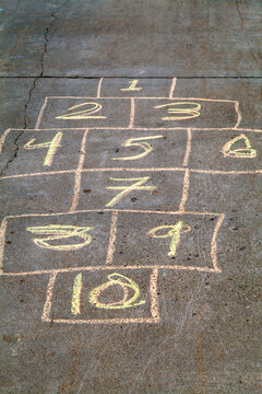 Ouray, Colorado, United States. Children's "hop scotch" game drawn on sidewalk