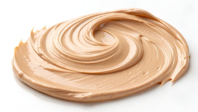 Natural Beige Foundation Cream Swirl Texture on White Background