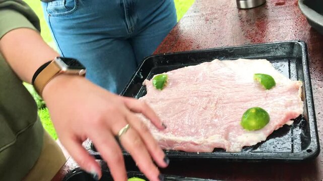 Preparing Raw Meat with Salt and Lemon for Asado &ndash; Authentic Argentine BBQ Cooking Process