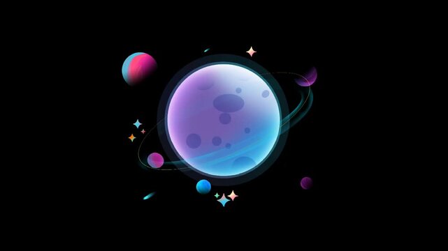 Glowing planet orbit animation on dark background space galaxy universe concept cosmic design loop ready for video