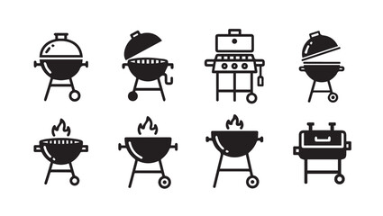 Barbecue Grill Icons Set Various Types Outdoor Cooking