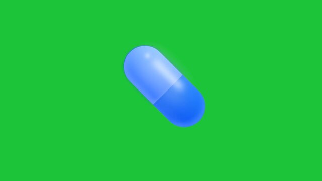 Blue capsule pill icon animation on green screen medical healthcare concept pharmaceutical drug loop ready for video