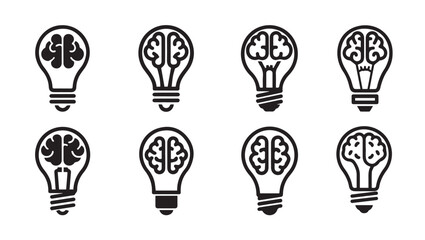 Brain Lightbulb Icons Representing Ideas and Innovation © Nazma Begum