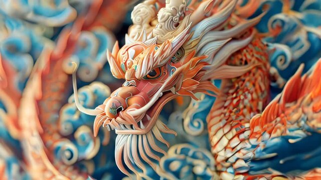 Footage of a Chinese New Year dragon performance.