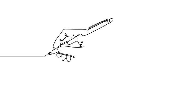 Continuous one line pen hand pencil write one art icon book journal sketch. Sign line pen hand vector signature letter notebook person background contract document single legal white school paper