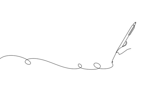 Continuous one line pen hand pencil write one art icon book journal sketch. Sign line pen hand vector signature letter notebook person background contract document single legal white school paper