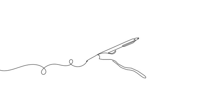 Continuous one line pen hand pencil write one art icon book journal sketch. Sign line pen hand vector signature letter notebook person background contract document single legal white school paper