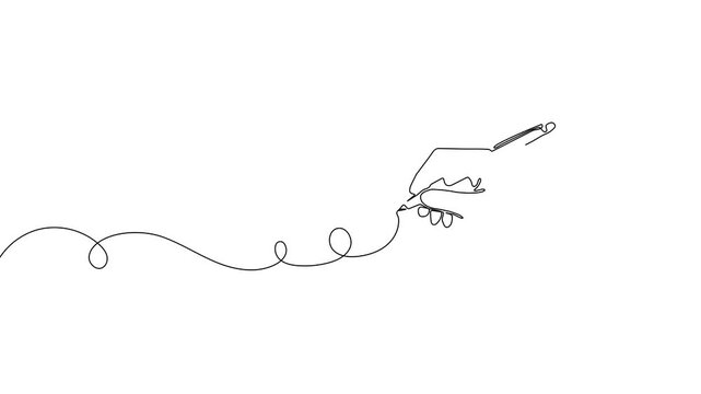 Continuous one line pen hand pencil write one art icon book journal sketch. Sign line pen hand vector signature letter notebook person background contract document single legal white school paper