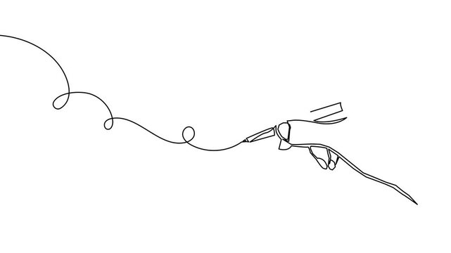 Continuous one line pen hand pencil write one art icon book journal sketch. Sign line pen hand vector signature letter notebook person background contract document single legal white school paper