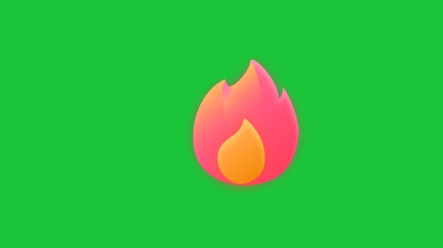Bright flame icon animation on green screen glowing fire symbol heat energy concept modern loop ready for video