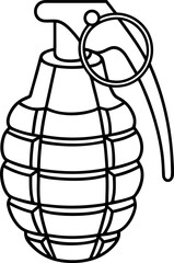 Obraz premium Hand grenade outline icon with safety pin and lever detailed contour design