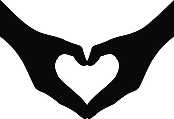 Obraz premium Black Silhouette Hands Forming a Heart Shape on White Background Love Symbol