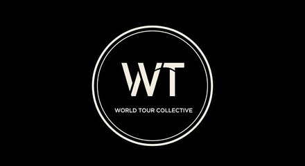 Obraz premium Clean and modern WT lettermark logo enclosed in a circular frame with a monochrome black background, ideal for contemporary brand identity.