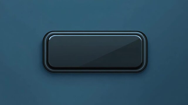 Glossy black rectangular button with rounded corners, modern minimal style, centered on blue background, concept of UI or technology interface
