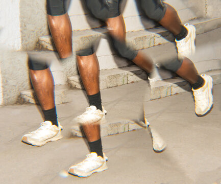 Runner Training on Steps During Evening Workout Session
