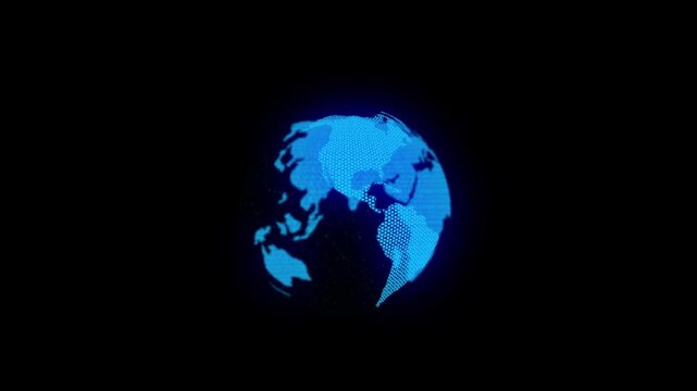 Digital Blue Earth Globe with Hexagonal Dots on Starry Black Background digital earth planet