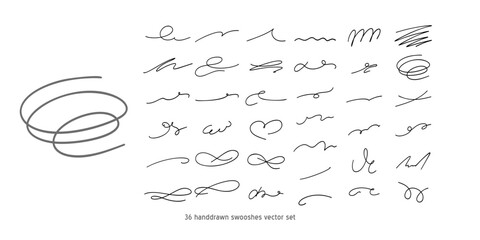 Calligraphy collection of wavy swooshes. Hand drawn swash, emphasis, line shape. Typographic extension simple stroke underline decoration for text, logo. Minimalist letter tail isolated elements