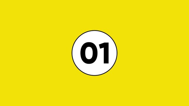 Minimalist number one animation on yellow background with clean white circle graphic element in flat vector style