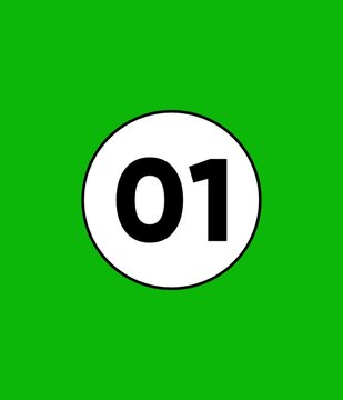 Green background with white circle and number 01 animation motion