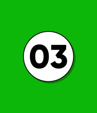 Minimalist billiard ball number three animation on vibrant green background with smooth shadow effect and black outline
