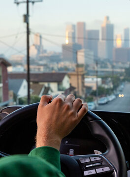Car road trip Los Angeles steering wheel