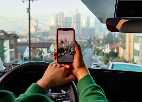 Smartphone picture Los Angeles City skyline
