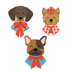 set of isolated cute dogs wearing a red bow