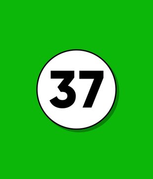 A dynamic animation reveals number 37 appearing and filling a white circle on a vibrant green screen background