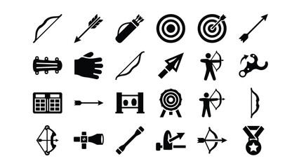 Obraz premium Archery Symbols and Icons Set Isolated on White Background