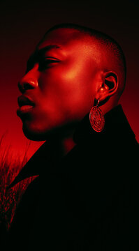 Photoshoot with a black male model, red light