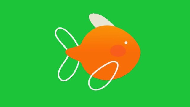 Cute orange fish swimming animation with simple lines on green background playful aquatic cartoon design concept