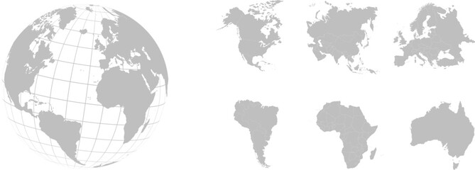 Planet Earth. Earth Day. The Earth, World Map. Territory of continents - North America, South America, Africa, Europe, Asia, Australia. Vector © yan4ik