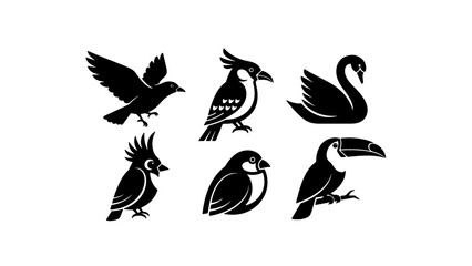 Obraz premium Collection of elegant black bird silhouettes in various poses