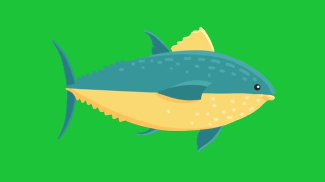Animated tuna fish swimming on green background simple marine life illustration seafood ocean concept