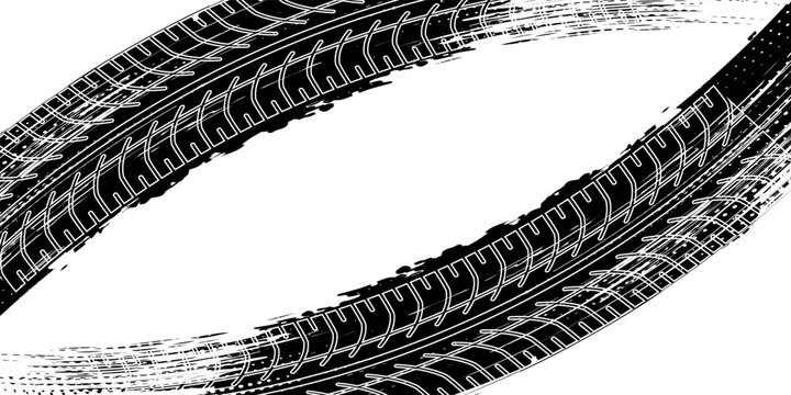Auto tire tread grunge element. Car and motorcycle tire pattern, wheel tyre tread track. Black tyre print.