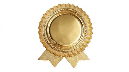 Gold award rosette medal with ribbon isolated on white background