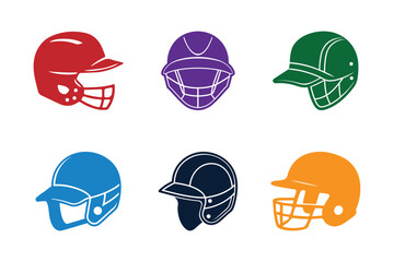 Fototapeta premium Set of baseball helmet icons, Isolated on white background, Front and side view sports helmet icon pack 