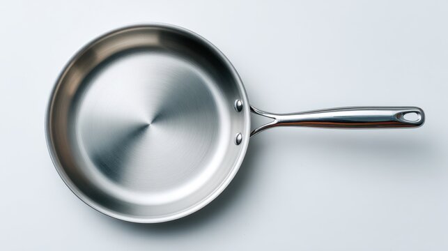Stainless steel frying pan top view isolated on white background