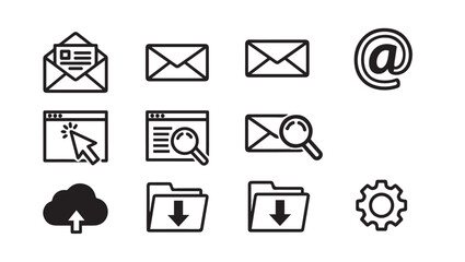 Communication and Technology Icons: Email Cloud Search Download Settings